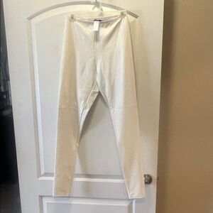 naked wardrobe Cream High-Rise Leggings faux leather